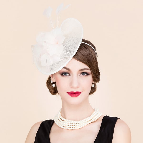 Women's Sinamay With Faux Feather Kentucky Derby Saucer Hats Fascinators With Headband