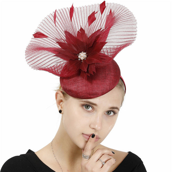 Women's Sinamay With Flower Faux Feather Kentucky Derby Pillbox Hats Fascinators With Headband