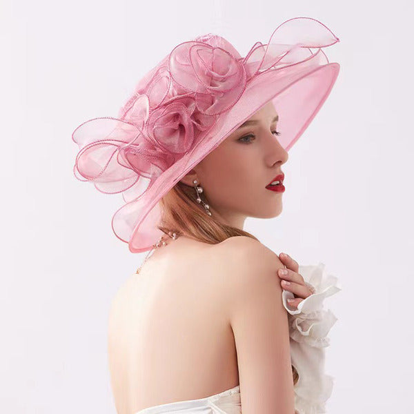 Women's Wide Brim Organza With Flower Kentucky Derby Church Hats