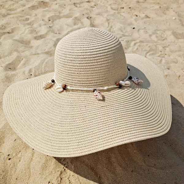 Women's Wide Brim Summer Straw With Beaded Band Sun Hats Straw Hats