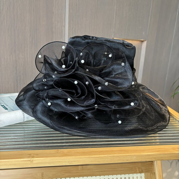 Women's Wide Brim Polyester Mesh With Flower Pearl Kentucky Derby Church Hats