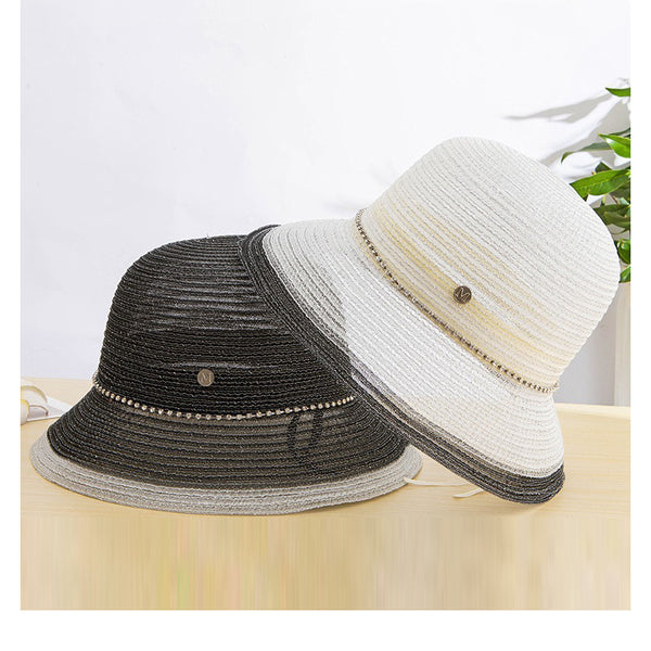 Women's Wide Brim Summer Polyester Straw With Rhinestone Beaded Band Special Occasion Sun Hats Straw Hats