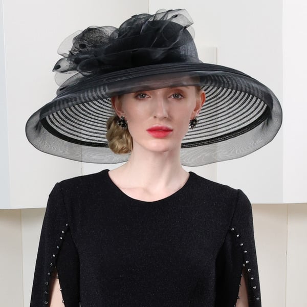 Women's Wide Brim Tulle Sinamay Kentucky Derby Church Hats