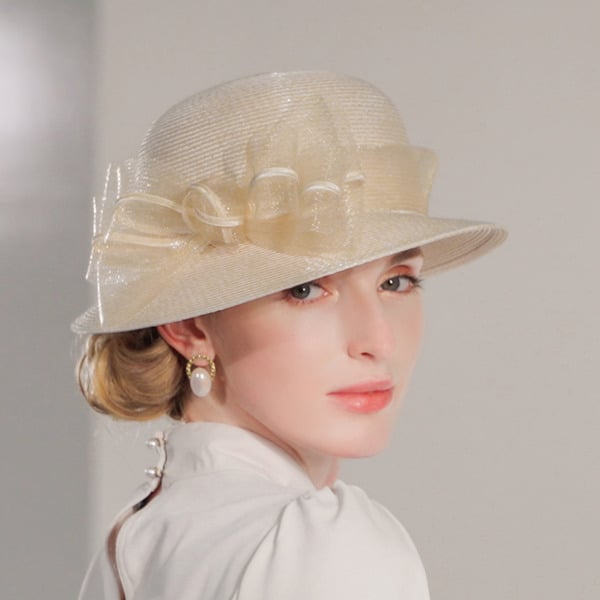 Women's Elegant Bowknot Wedding Ladies Day Sun Hats Church Hats Straw Hats