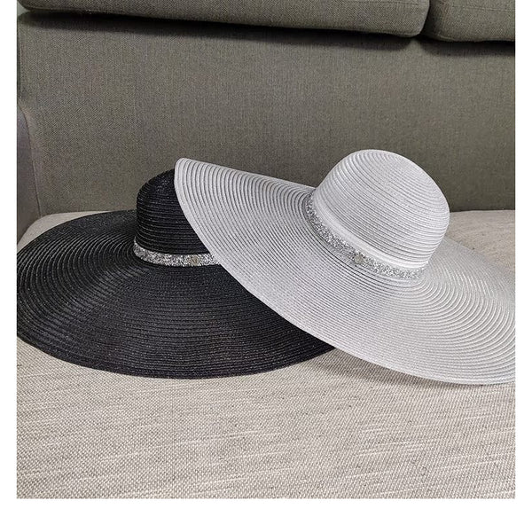 Women's Wide Brim Summer Polyester Straw With Rhinestone Beaded Band Special Occasion Sun Hats Straw Hats