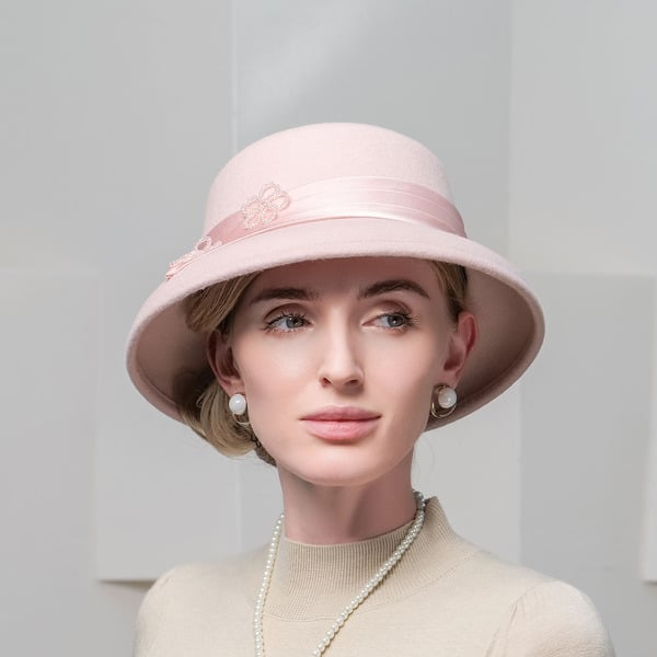 Women's Winter Wool With Crystal Ribbons Kentucky Derby Bowler Hats Church Hats