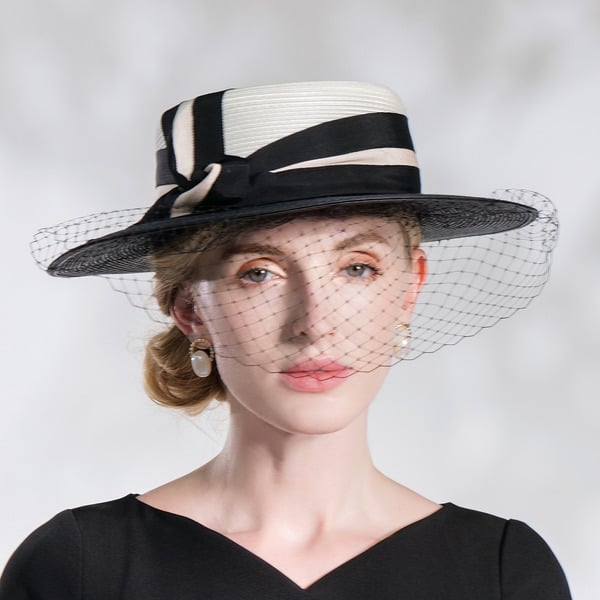 Women's Summer Polyester With Ribbons Veil Kentucky Derby Church Hats Flat Caps