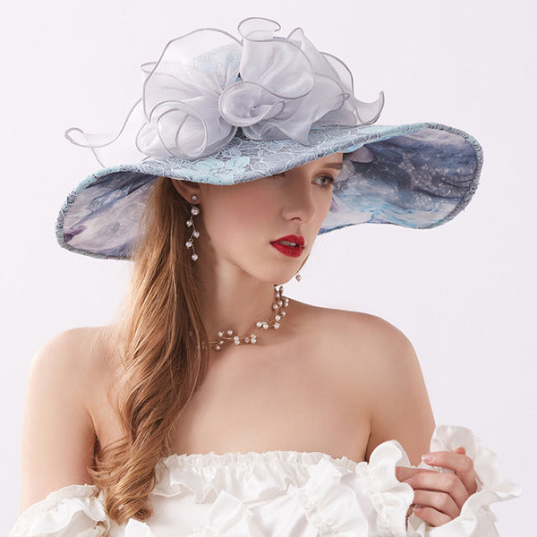 Women's Wide Brim Chiffon Lace With Flower Kentucky Derby Church Hats