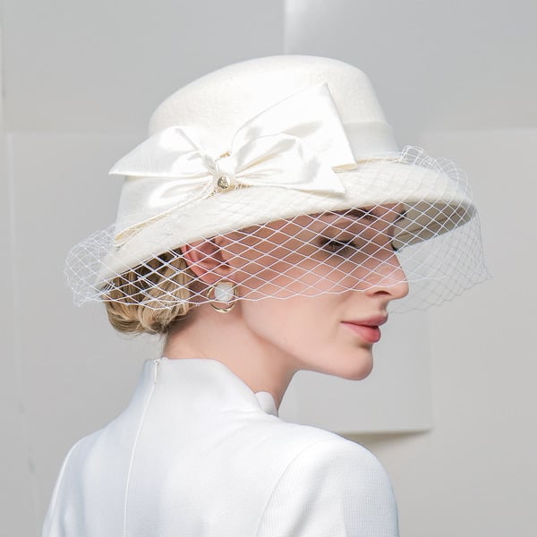 Women's Winter Wool With Bowknot Ribbons Kentucky Derby Bowler Hats Church Hats