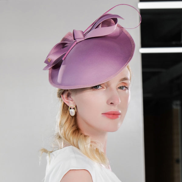 Women's Elegant Polyester With Bowknot Faux Feather Cocktail Kentucky Derby Saucer Hats With Headband