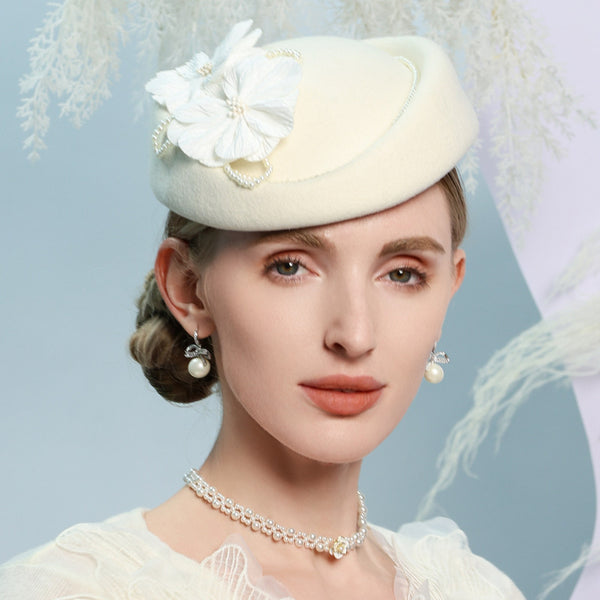 Women's Elegant Winter Imitation Pearls Wool With Flower Pearl Special Occasion Pillbox Hats - 416655