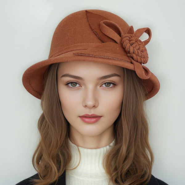 Women's Elegant Winter Felt With Flower Cocktail Bowler Hats Church Hats