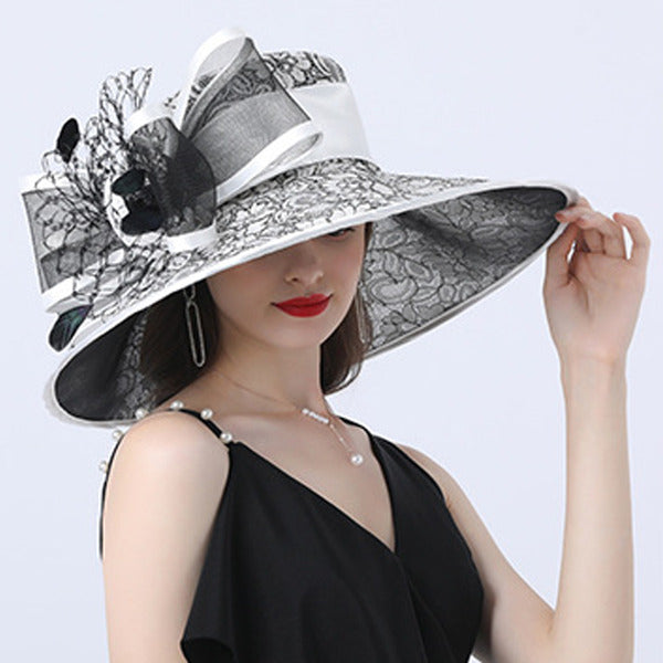 Women's Wide Brim Lace Satin With Flower Kentucky Derby Church Hats