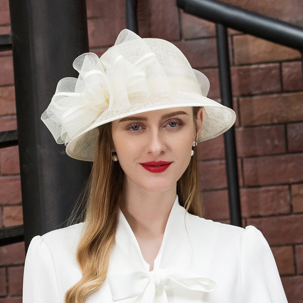 White Big Bowknot Sinamay Kentucky Derby Hat