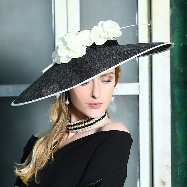 Black Flower Wide Brim Sinamay Kentucky Derby Hat