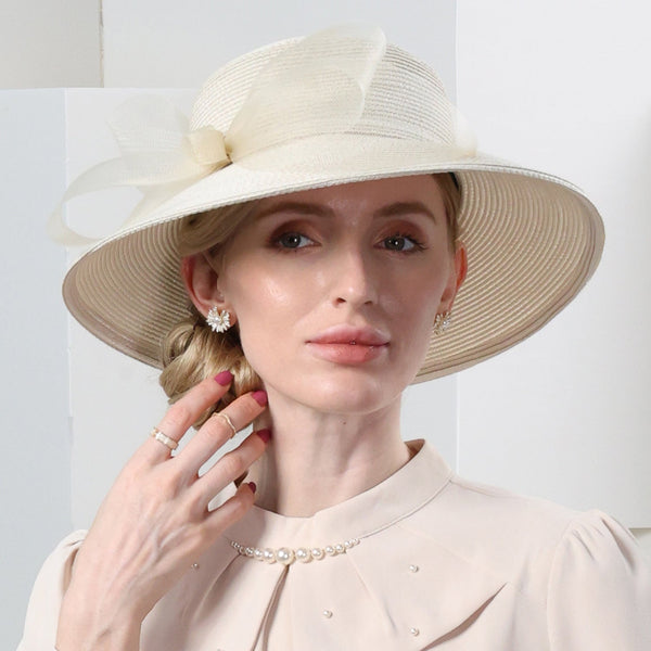 Beige Wide Brim Mesh Bowknot Straw Sun Hat