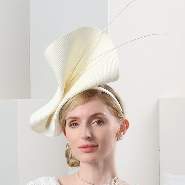 White Large Straw Cocktail Kentucky Derby Fascinator With Headband