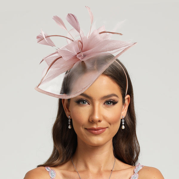 Pink Feather Mesh Cocktail Kentucky Derby Fascinator With Clip & Headband
