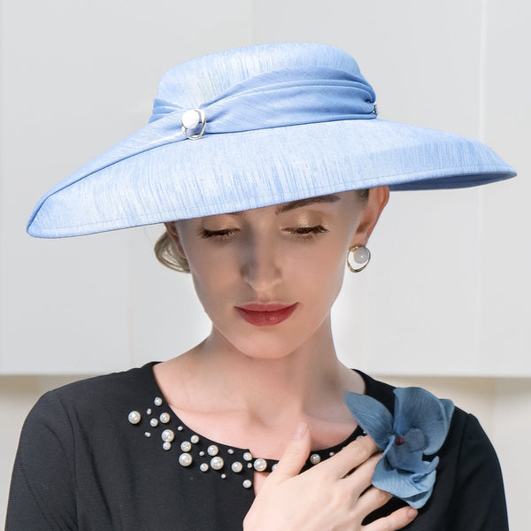 Blue Wide Brim Pearls Kentucky Derby Hat