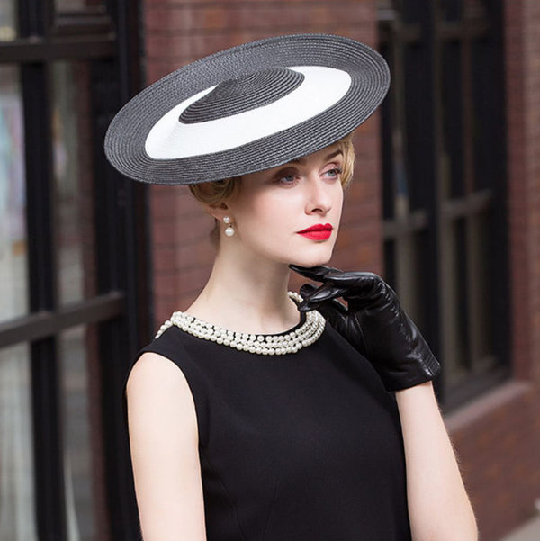 Black & White Straw Kentucky Derby Fascinator Disc Headband