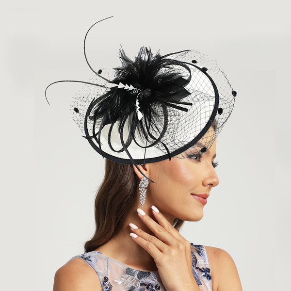 Black Faux Feather Mesh Sinamay Kentucky Derby Fascinator Disc Headband